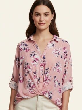 Umgee Pink Floral Button-Front Blouse
